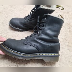 Dr. Martens Black Leather Boots with Cream Lining, Women's Size 8
